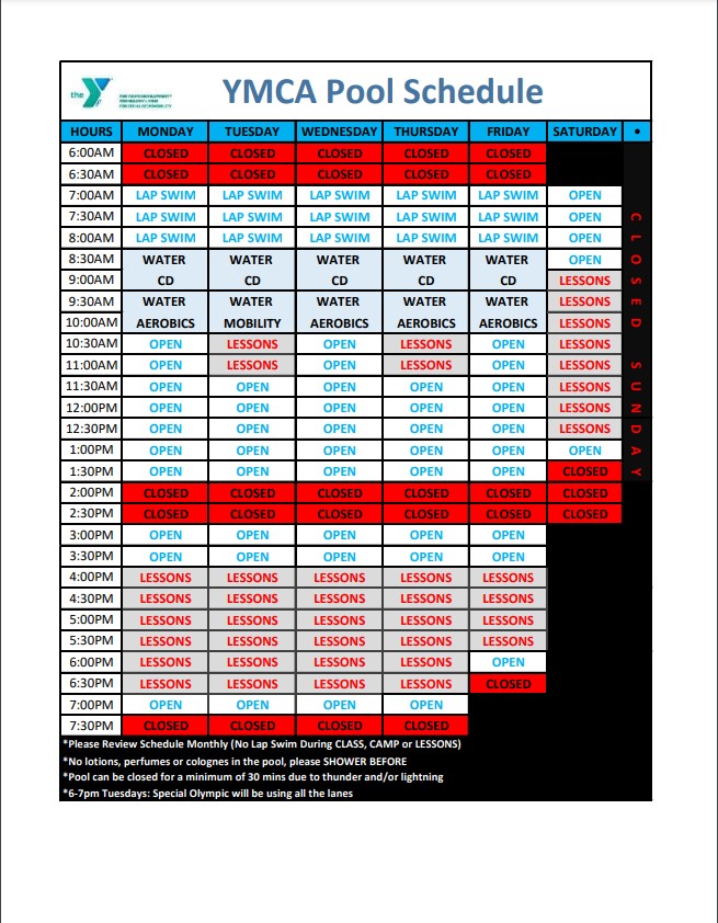 Pool Schedule, Aqua Aerobics & Open Swim YMCA of the Palm Beaches